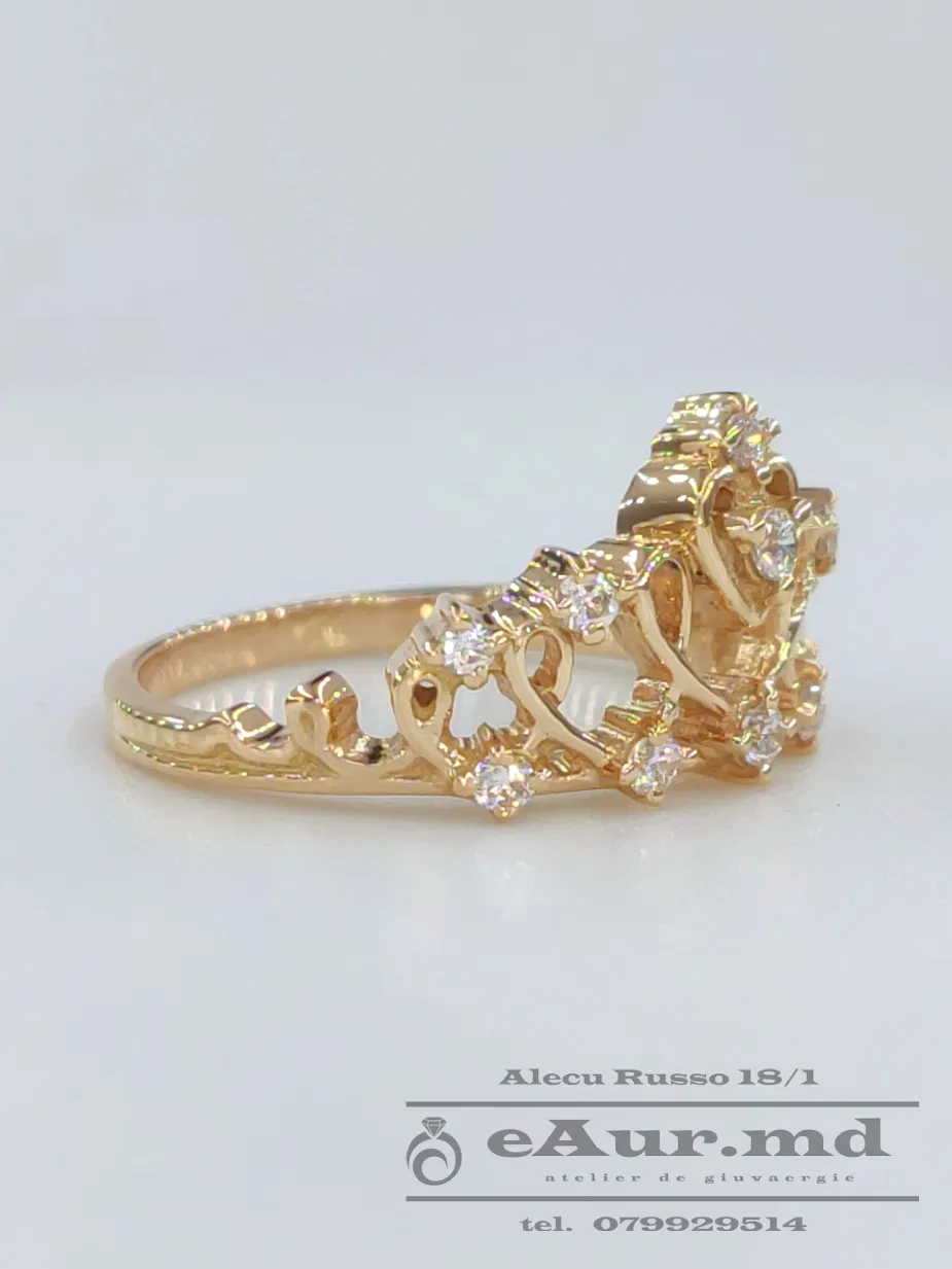 inel coroana din aur cu pietre zirconiu incolor care va fi in cadou superb pentru o domnisoara tinara